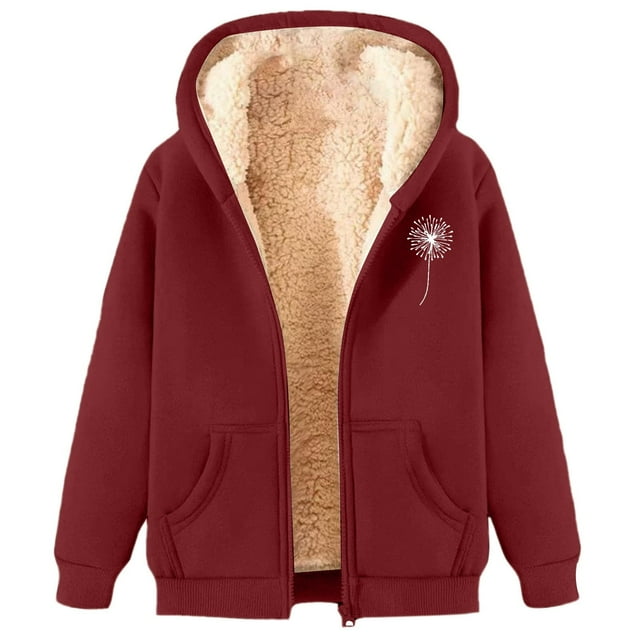 Cardigan d'Hiver en Velours Épais et Chaud pour Femmes, Sweat à Capuche Sherbet, Veste Zippée, Chandails en Molleton d'Automne pour Femmes, Chandails à Capuchon en Mousse, Mode plus, Chandails à Capuchon & Chandails en Molleton pour Femmes, Rouge TTTG