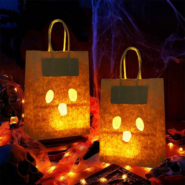 2 Bolsas de Papel para Dulces de Halloween | Bolsas Luminosas para Dulces Infantiles | Bolsas Ligeras Multicolores para Regalos de Fiesta | Decoraciones Reutilizables de Halloween | Bolsas de Regalo
