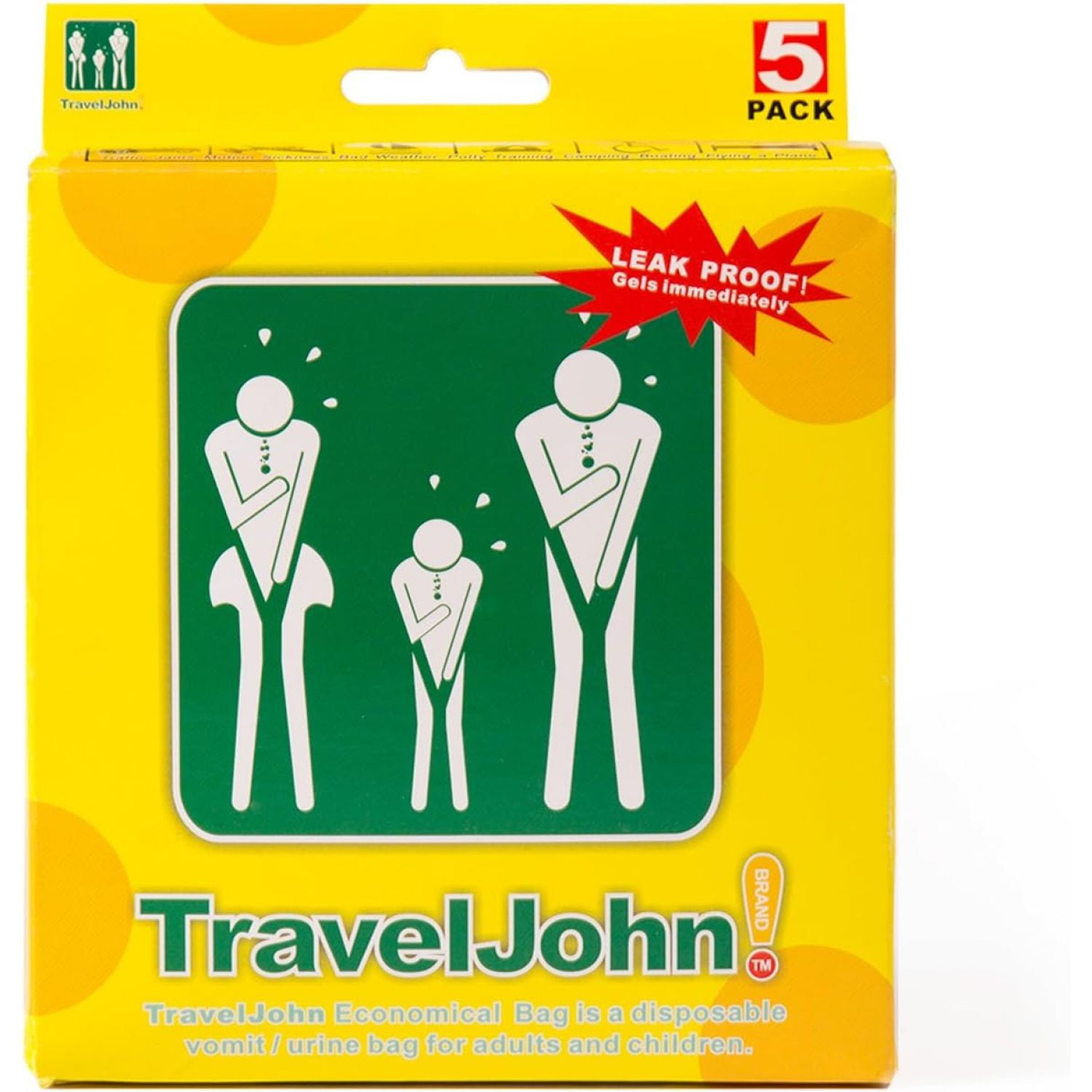 TravelJohn Disposable Vomit/Urine Bag for Children and Adults 5 Pack
