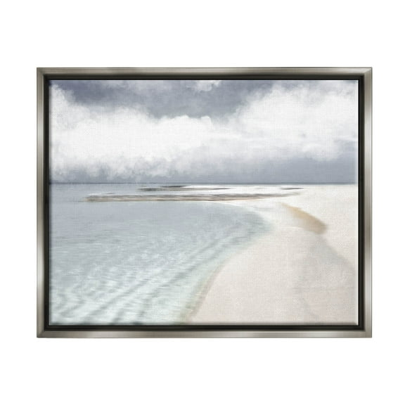 Stupell Industries Nautical Beach Waves Crashing Shoreline Graphic Art Luster Gray Floating Framed Canvas Print Wall Art, Design by Marcus Prime