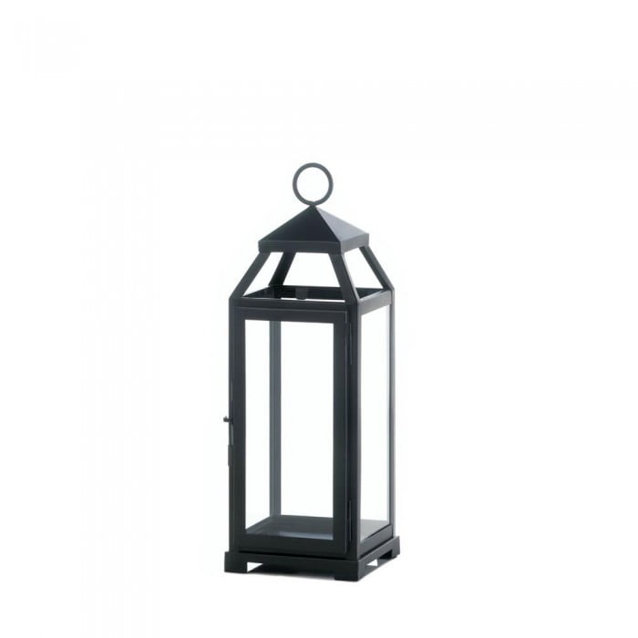 Richland Black Contemporary Metal Lantern with Clear Glasses 