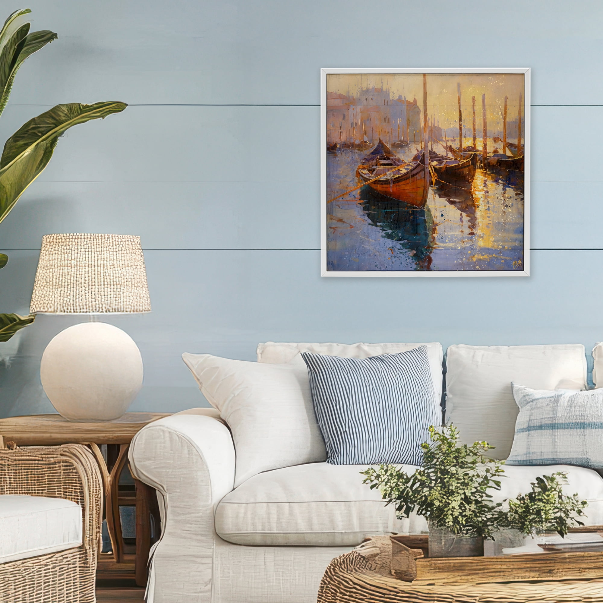 Stupell Industries Speckled Venice Boats White Framed Giclee Art, design by Marta Wiley