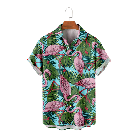 

MLFU Big & Tall Men Hawaiian Flamingo Shirts Short Sleeve Button Down Loose Fit Cotton T-Shirts Relaxed-Fit Bowling Shirts Sizes Kids-Adult Unisex