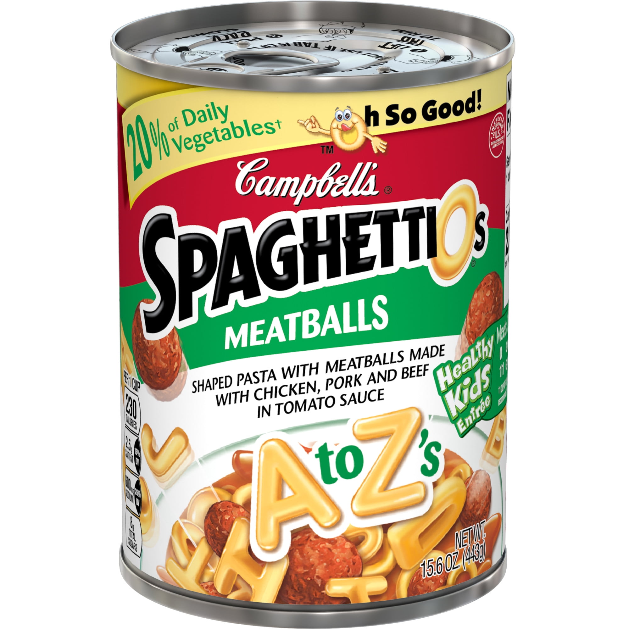 Campbell S Spaghettios Pasta With Meatballs 15 6 Ounce Can Walmart Com