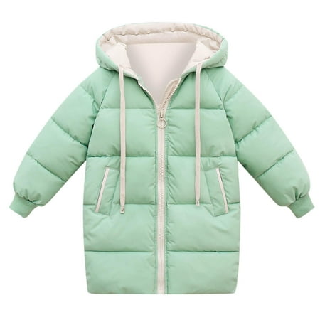 

TUOBARR Thicken Warm Kids Down Coat Winter Hooded Long Boys Girls Cotton Down Jackets Outerwears Children Clothing Green(1-10Years)