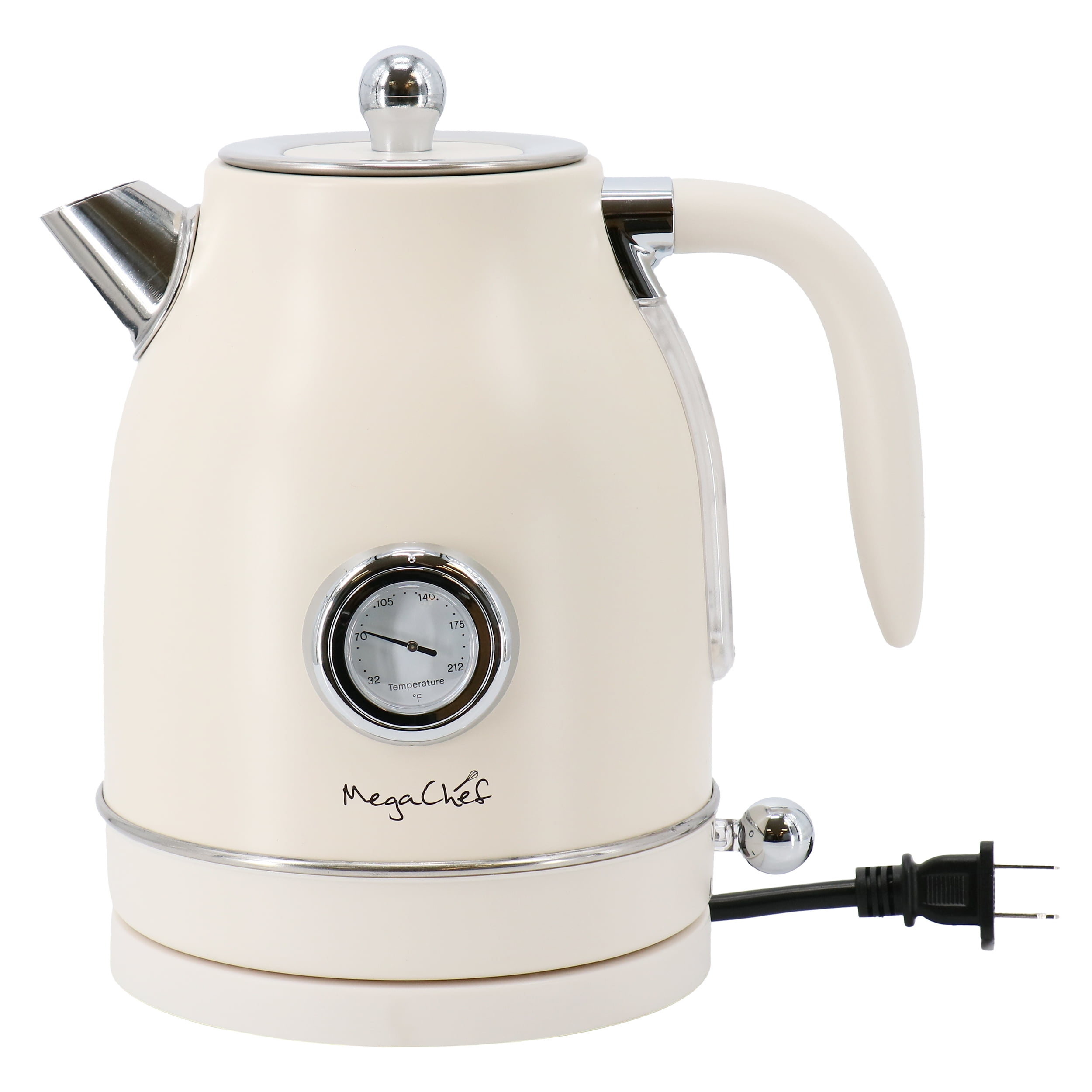 MegaChef 1.7 Liter Electric Tea Kettle and 2 Slice Toaster Combo in Matt Cream