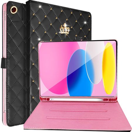Elegant Crown Bling iPad 10.2 Case with Pencil Holder and Auto Sleep Feature