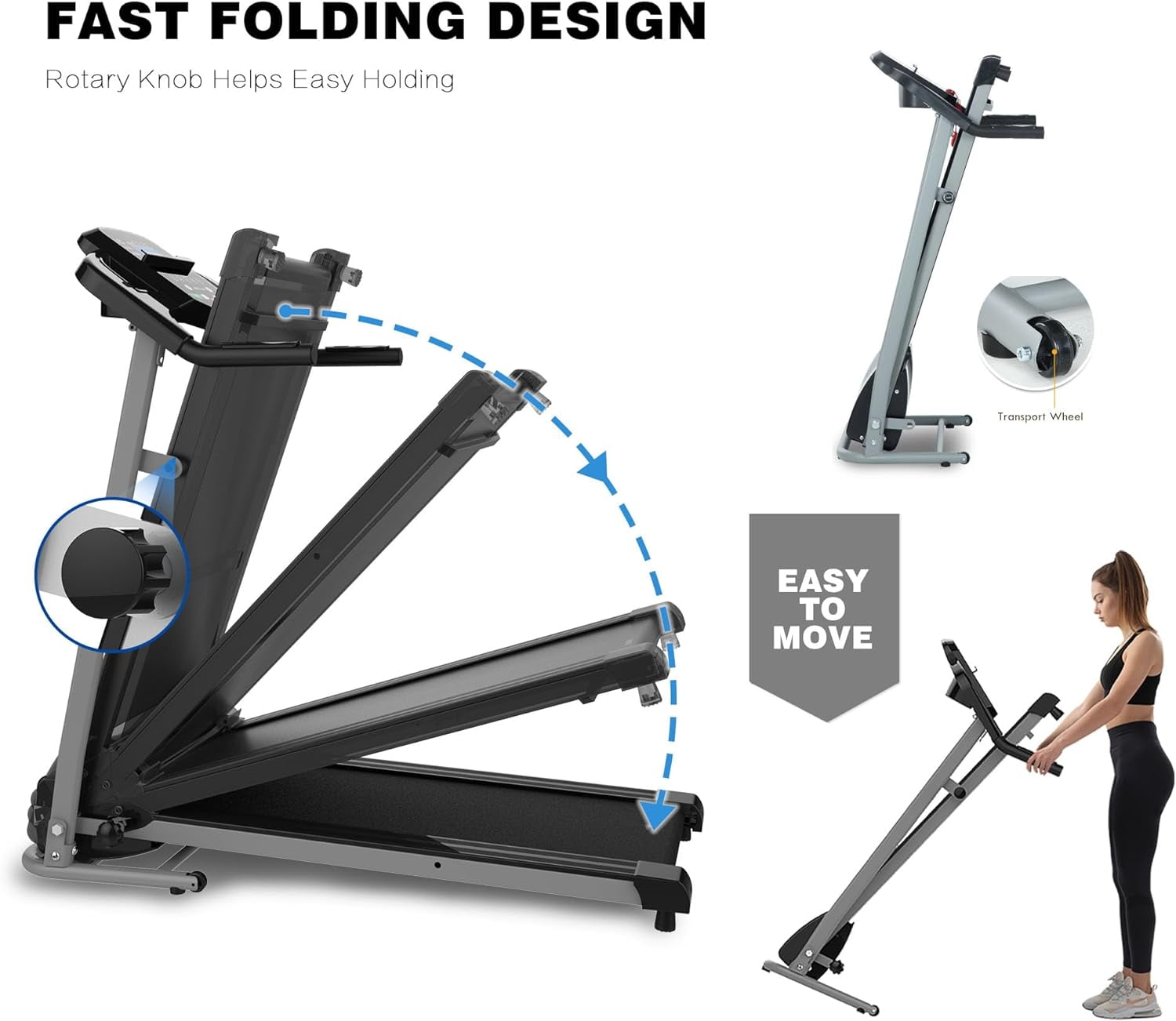 Foldable Treadmills for Home and Office,2.5hp Horsepower 220lbs Weight Bearing Portable Folding Treadmill, Adjustable Display, 3Pre Set Programs, Heart Rate Sensor