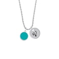 thumbnail image 2 of Delight Jewelry Silvertone Small Teal Enamel Disc Silvertone Script Initial Disc - V - Charm Necklace, 20"+3", 2 of 4