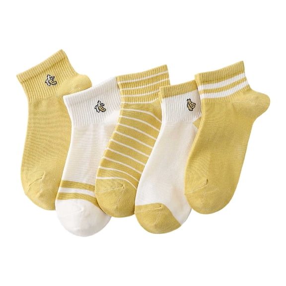 Kaiare Womens Socks 5 Pack Pure Cotton Banana Pattern Socks Trendy Low Cut Cute Soft Breathable Ankle Socks