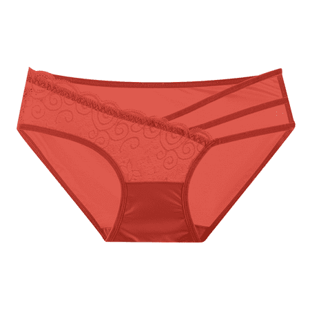 Fulorrnie Women s Lace Panties Crisscross Side Straps Soft Gusset Seamless Comfort Fit  Breathable Lace Underwear for Women  Red  L