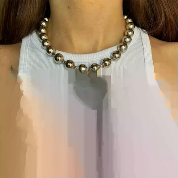 K-KED Love Heart Necklace Big Glass Heart Pendant Chain Beaded Choker Neck Jewelry-Orange