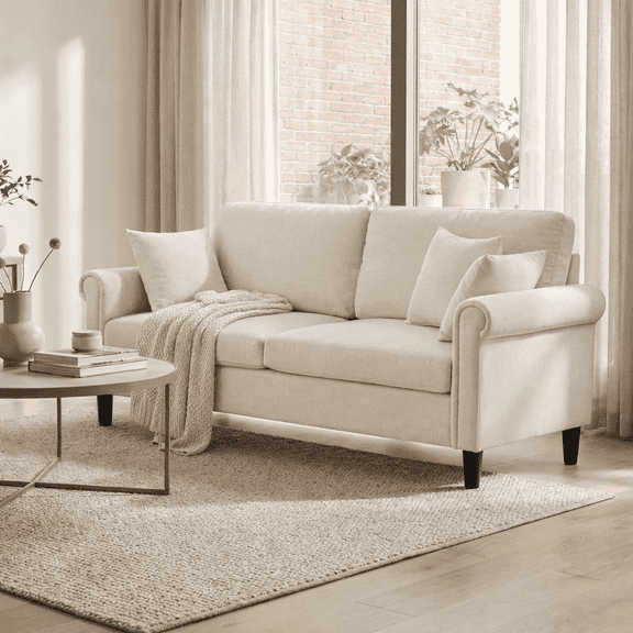 69" Comfy 2 Seat Sofa with 2 Pillows, Small Couch for Living Room, Apartments & Dorms, Modern Linen Couches Sofa,Gray