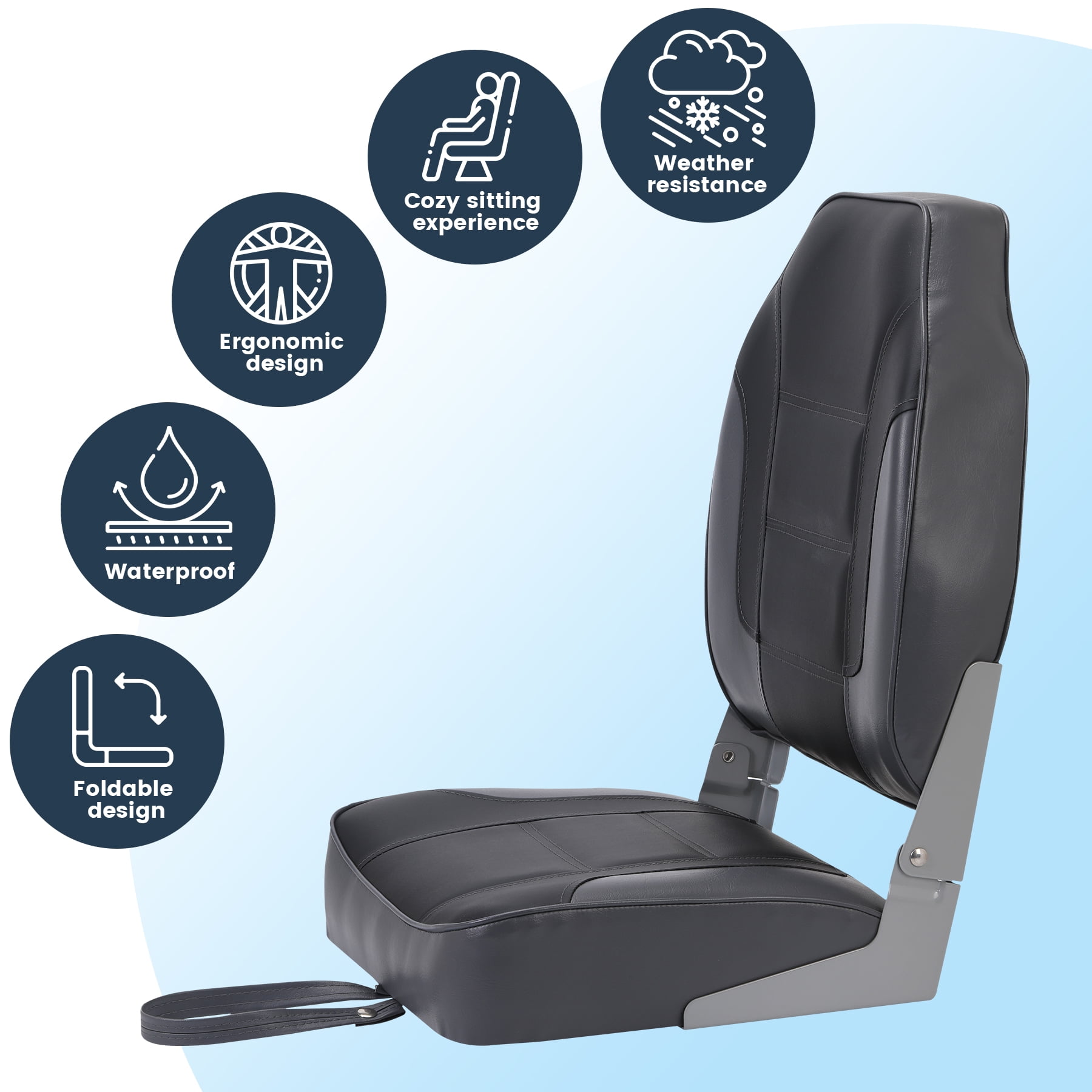 Ladcaser 2 Pack Premium High Back Folding Boat Seat, Marine Seats for Fishing, Sightseeing, Speedboats, Canoes