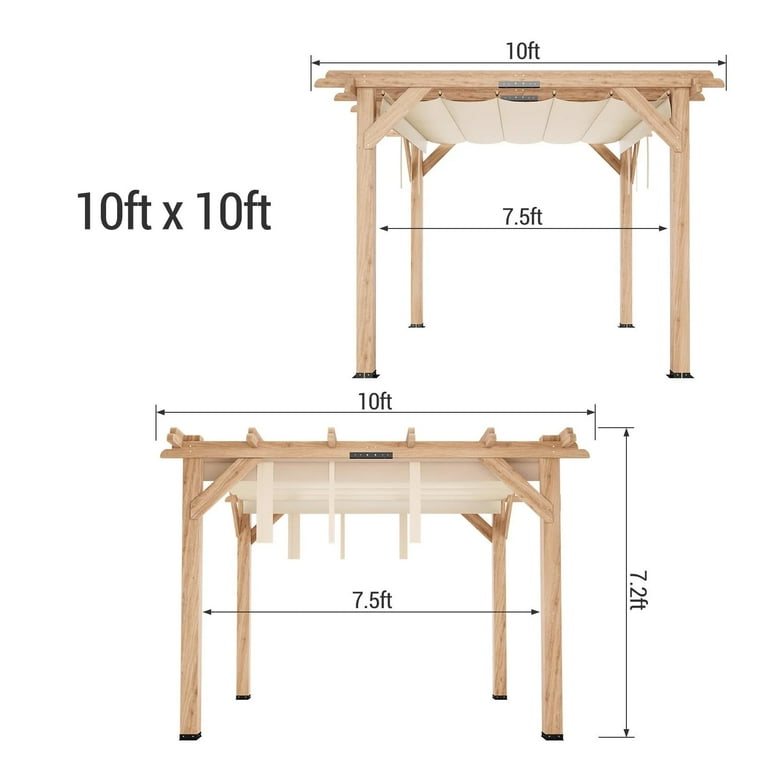 TROPOW Gazebos for Gardens,10x10 FT Cedar Wood Pergola with
