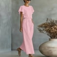 thumbnail image 5 of Dvprdro Crewneck Ruffle Sleeve Top and High Waist Wide Leg Pants Set for Women Elastic Waist Summer Casual, 5 of 7