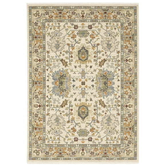 Oriental Weavers Lucca Wool Blend Area Rug - 2063Y - 9'10" x 12'10" - in Ivory/ Multi - Vintage Inspired, Wool Blend, Family, Dining, Living Room Rug