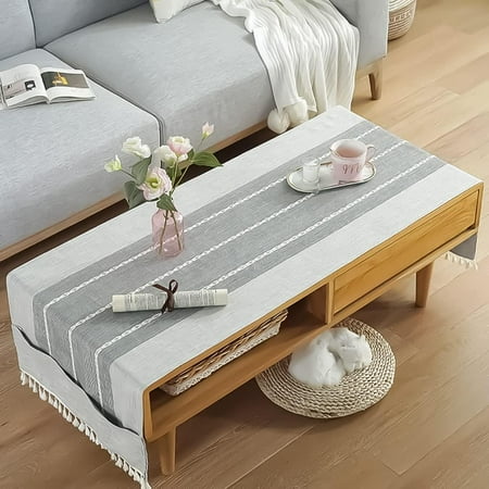 

Tablecloth - Cotton Linen with Side Pocket Storage Tablecloth Rectangular Stain Resistant Tablecloth Coffee Tablecloth for Kitchen Dining Party 70x180 cm