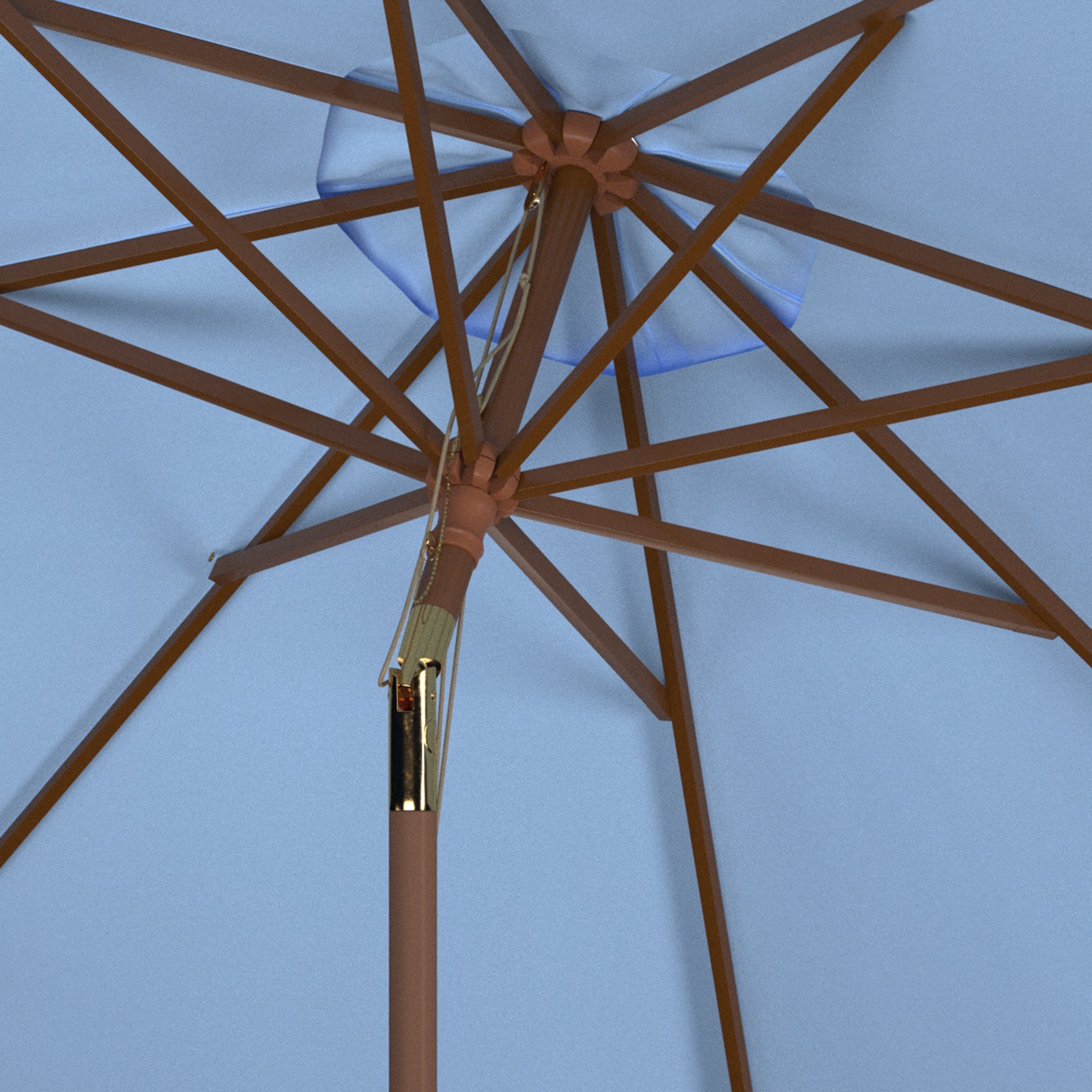 SAFAVIEH Cannes 9' Market Push Wooden Patio Umbrella, Baby Blue