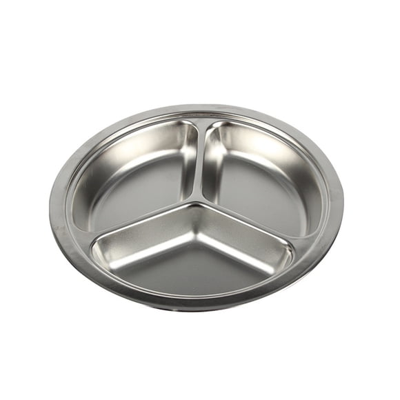 Kilougeis Stainless Steel Dinner Plates 8 inch Portion Control Divided Plates for Adults Bariatric Weight Loss Diabetic Diet Reusable Camping Serving Round Dinner Plate 3 Compartment Chearance