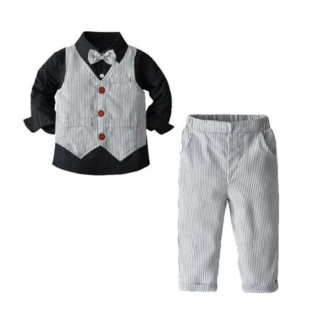 

Simplmasygenix Baby Sets Clearance Long Sleeve Newborn Clothes Boys Stripe Trousers Vest Set Boys Gentleman Party Clothes Birthday Formal Suit
