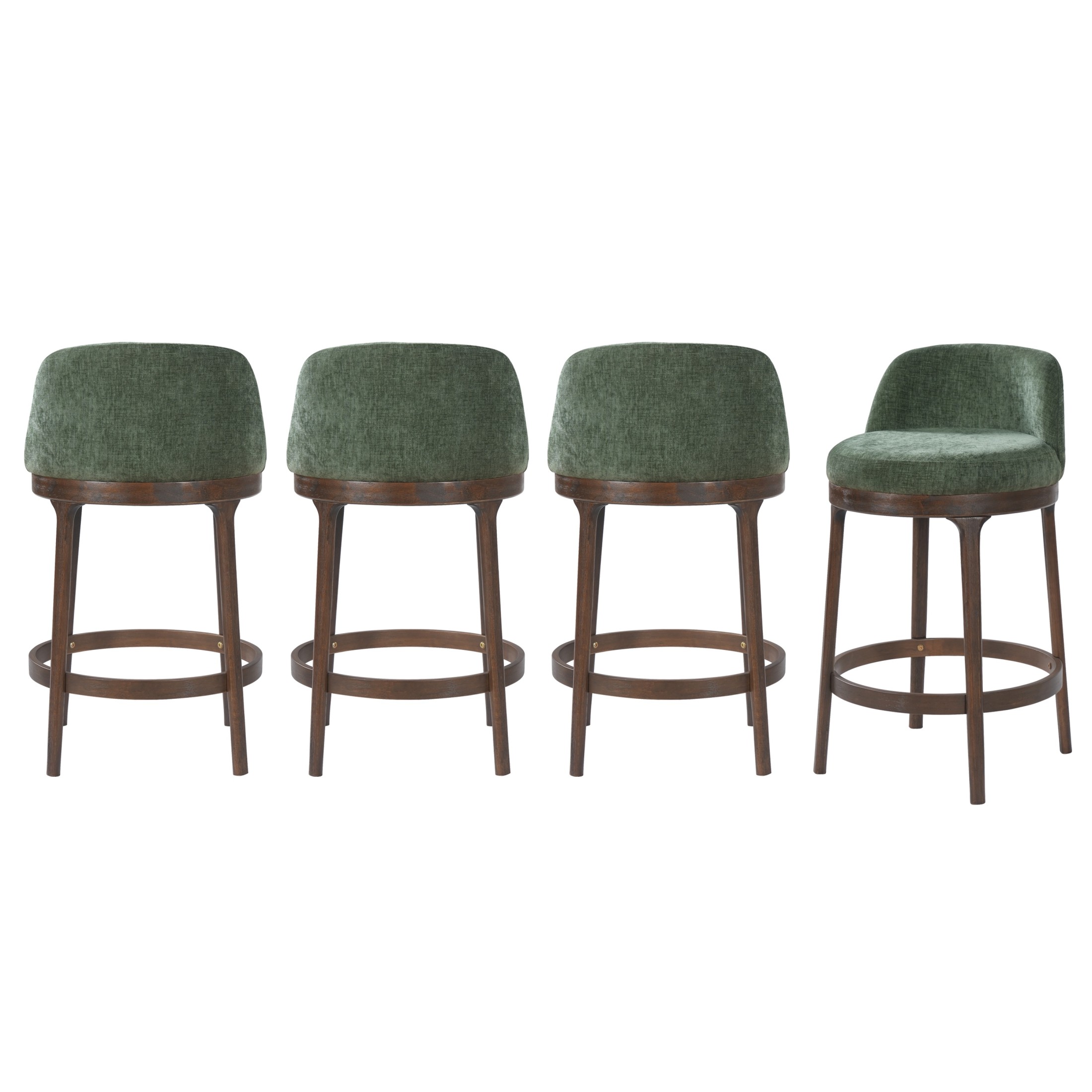 Christopher Knight Home 33"H Wooden Green Upholstered Counter Stools with Round Seat, Walnut Finish, Set of 4