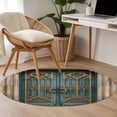 thumbnail image 4 of Round Area Rug 3.3 Ft, Turquoise Vintage Door Washable Non-Slip Circle Carpet for Living Room/Bedroom, Countryside Barn Abstract Art Low-Profile Small Kitchen Mats Collection Rugs for Indoor, 4 of 8