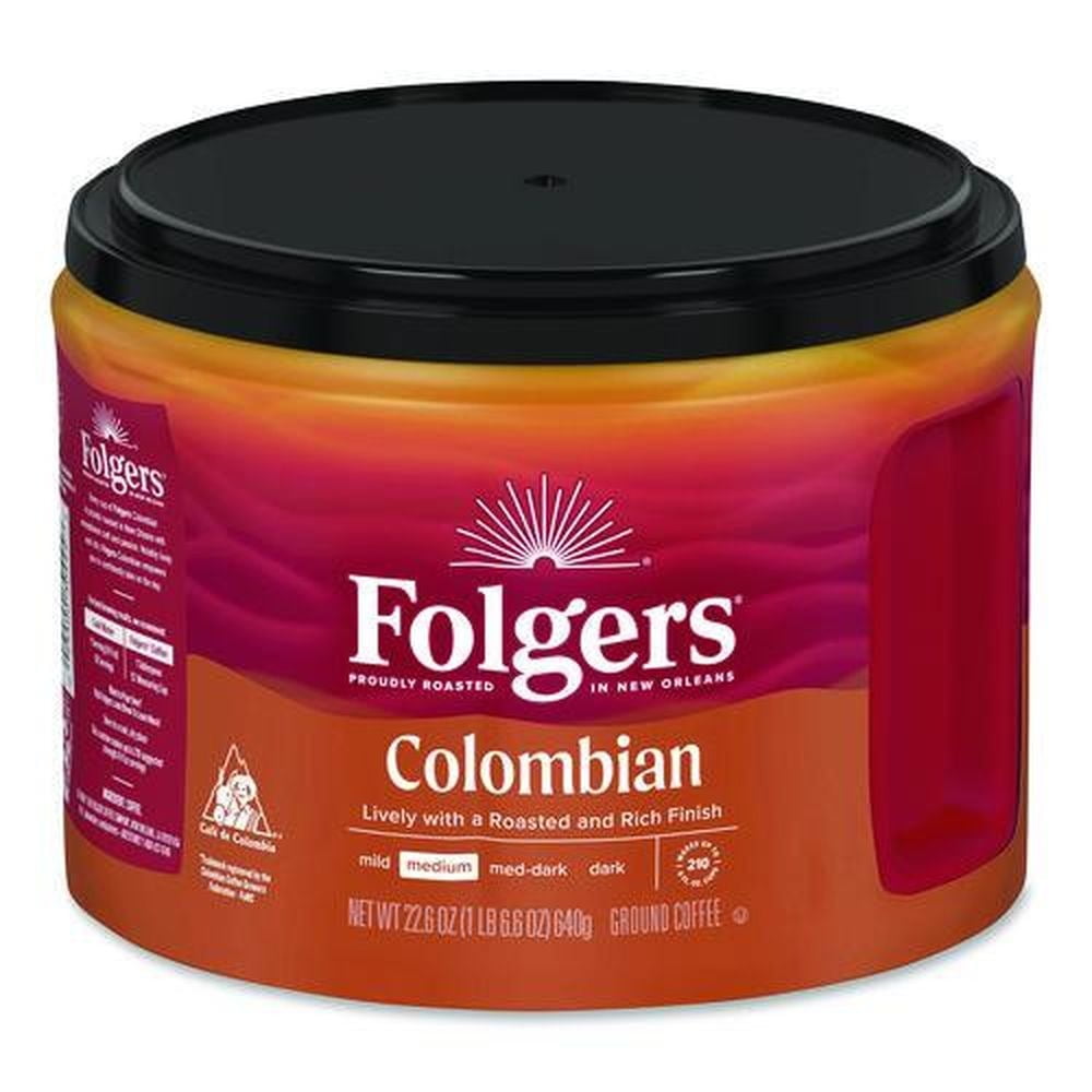 (6 pack) Folgers Colombian Ground Coffee, Medium Roast, 22.6 oz Canister