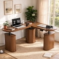 thumbnail image 5 of GODPAW L-Shaped Electric Standing Desk with Storage, 61.8" x 55.1", Height Adjustable, Walnut, 5 of 9