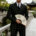 thumbnail image 7 of i.Finelong Men's Stylish Plaid Pattern Slim-Fit Two-Piece Suit for Formal & Casual Occasions, 7 of 7