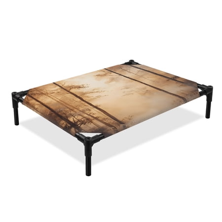 Impressionist Style Elevated Dog Bed Abstract Brown Hazy Forest Tree Cooling Breathable Outdoor Raised Dog Cot Bed with Metal Frame Non-Slip Feet for Medium Dog 24x20in