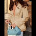 thumbnail image 4 of Blazer de Larga con Botones, Color Liso, Informal, con Escote en V Profundo para Mujer, para y Otoño. Caqui XL, 4 of 7