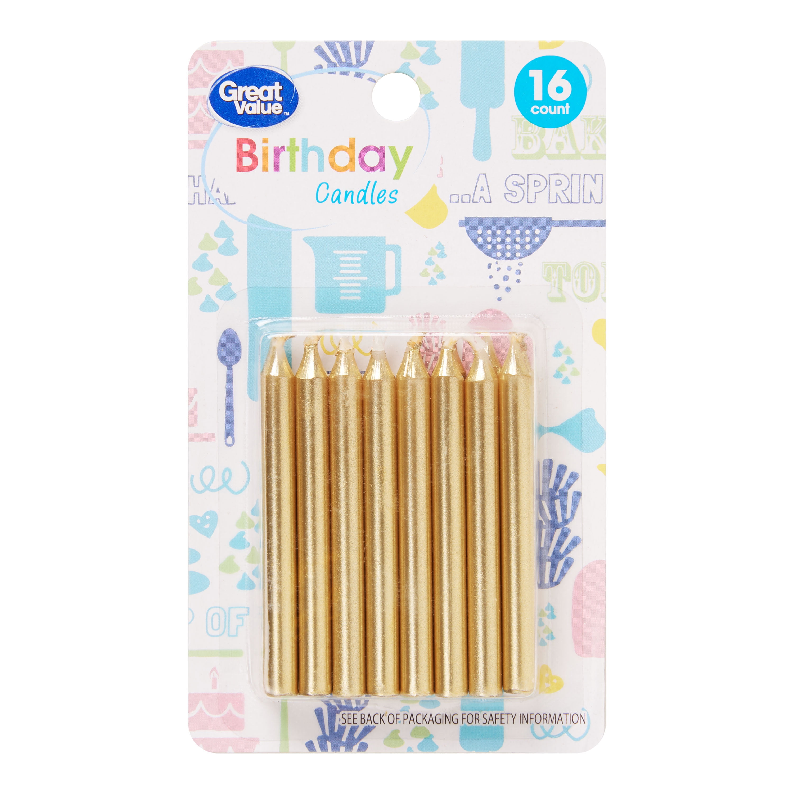 Great Value Birthday Candles, Gold, 16 Count