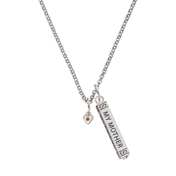 Delight Jewelry Silvertone Mini November - Yellow Crystal Heart Silvertone Always My Mother Bar Charm Necklace, 23"