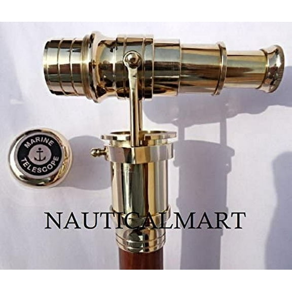 38 Inch Handmade Nautical Walking Stick with Solid Brass Telescope