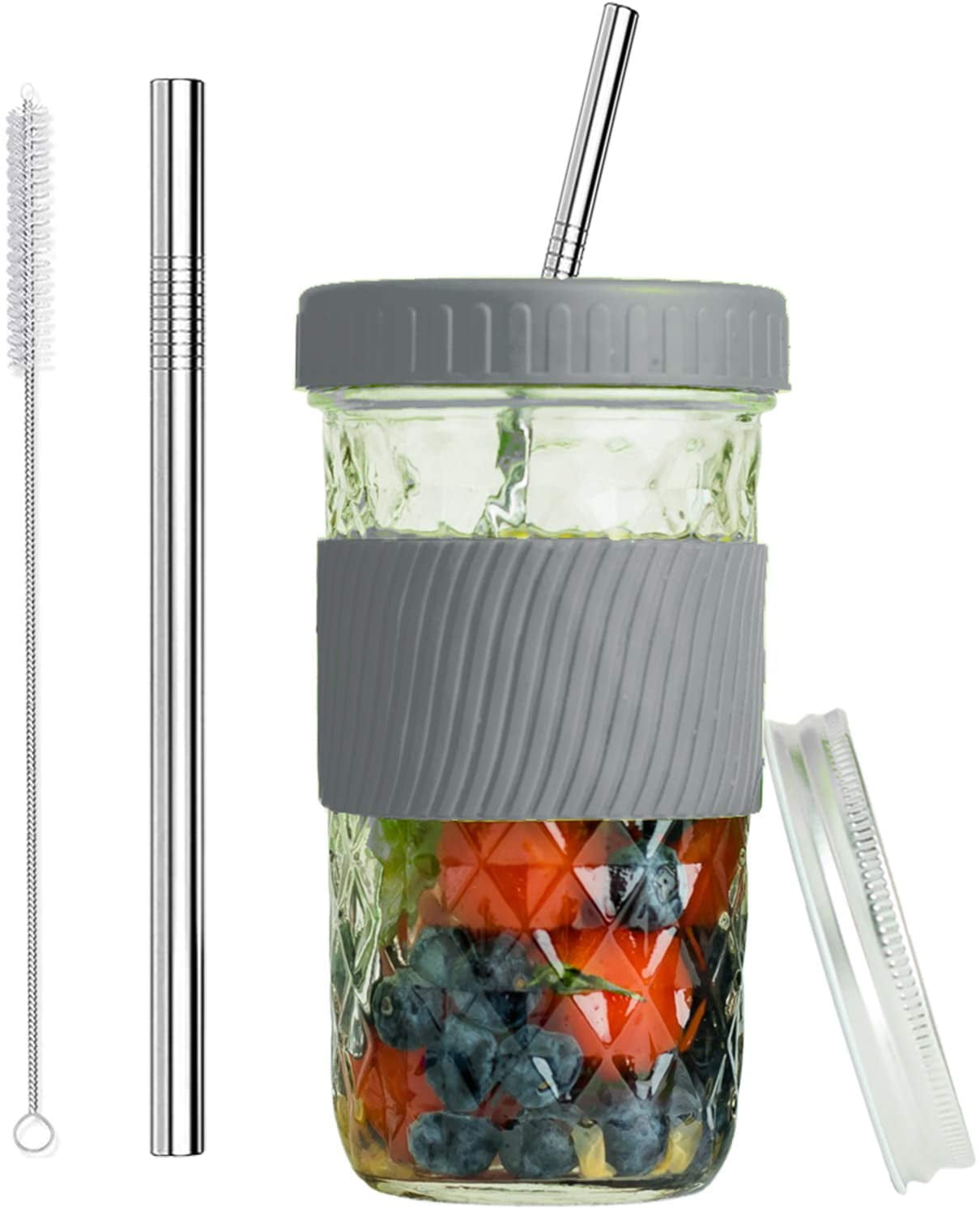 Glass Mason Jars Reusable Boba Cup Bubble Tea Cup Wide Mouth Smoothie Cups