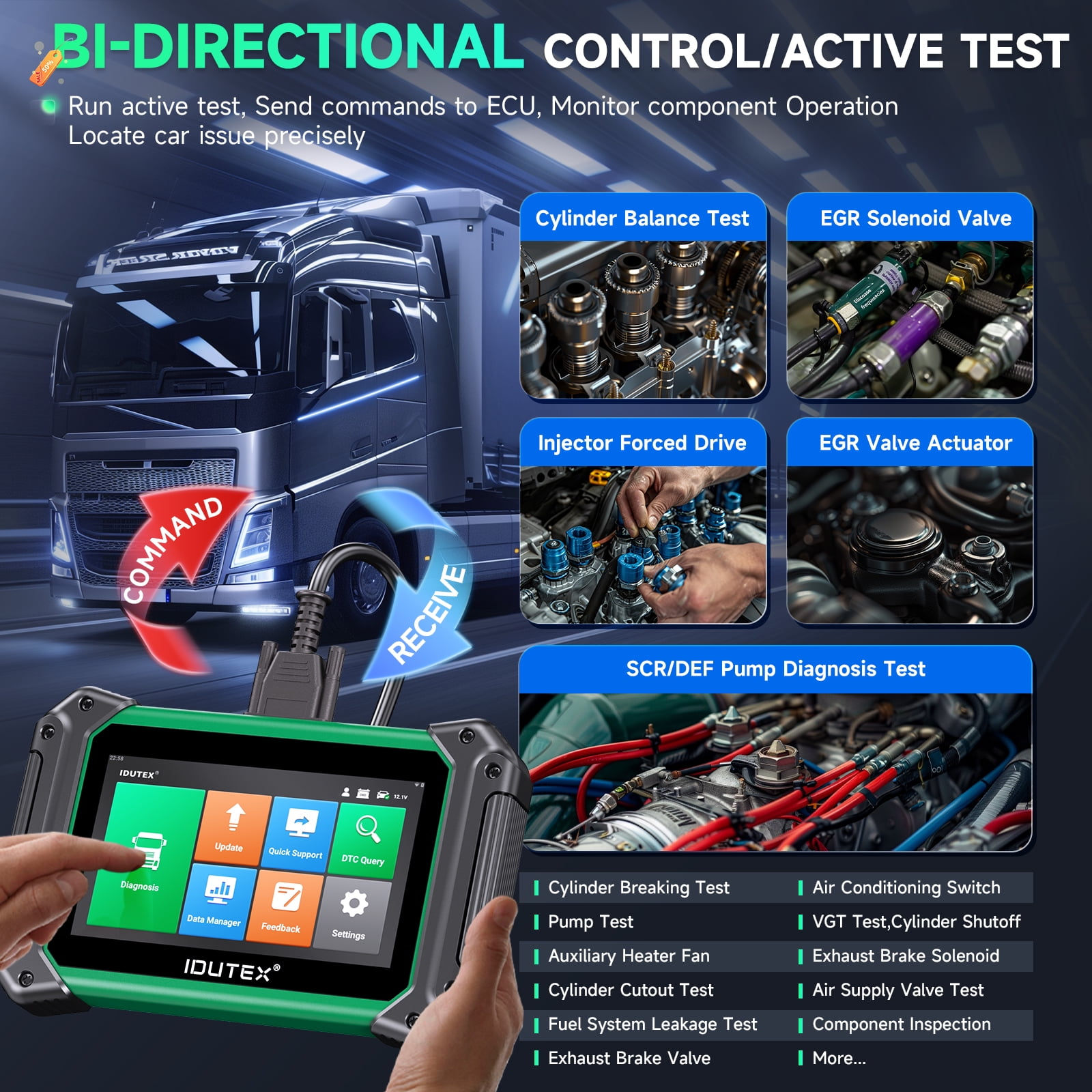 TS710 Heavy Duty Truck Scanner with DPF Regen, Full System OBD2 Scanner Truck Diagnostic Tool, Bi-directional Scan Tool, 42+ Resets Diesel Code Reader for Truck & Commercial Vehicle