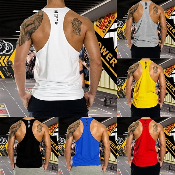 Men's Gym Tank Tops Y-Back Workout Muscle Tee Athletic Workout Fitness Vest T-Shirts