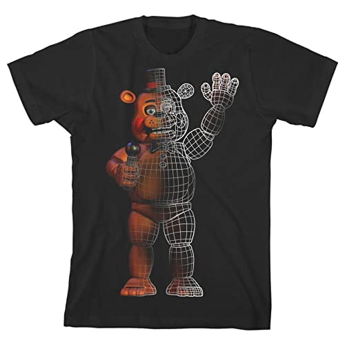 Five Nights at Freddy's Freddy Fazbear Split Boy's Black T-shirt-Small