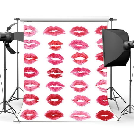 HelloDecor Polyster 5x7ft Photography Backdrop Valentine's Day Red Lips Love Romantic Wedding Backdrops for Baby Girl Princess Lover Portraits Background Photo Studio