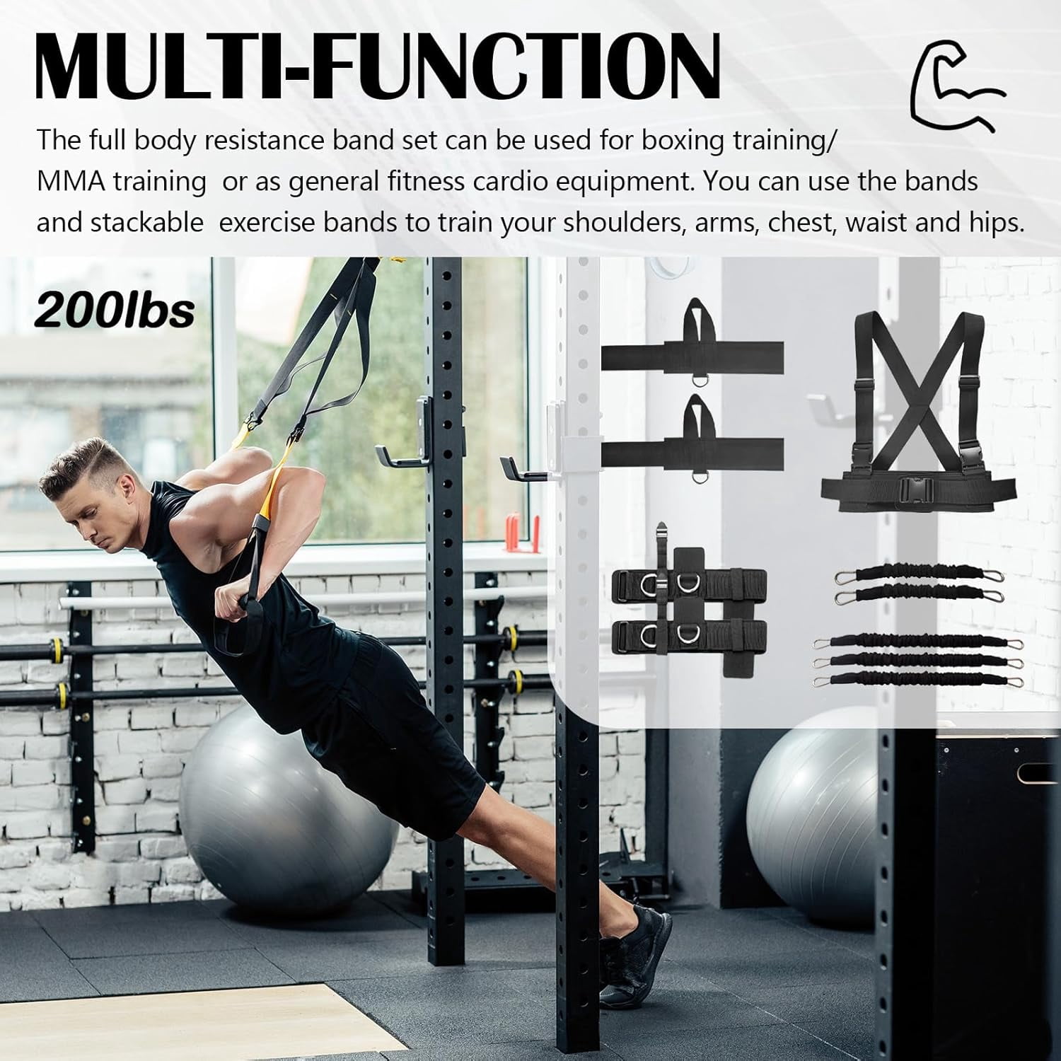 AWINQQY Boxing Resistance Bands, Strength Training Equipment, Boxing Training Resistance Band, Boxing Training for Home Resistance Bands Set, include wrist and ankle Straps, Resistance 200lbs