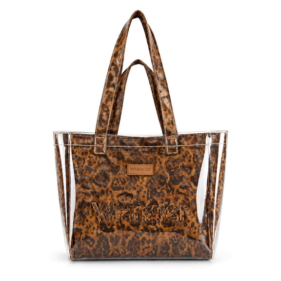 Wrangler Clear Tote Bag for Women with Leopard Print Insert & Pouches, Brown