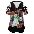 thumbnail image 4 of Watercolor Wine Glasses And Bottles Decorated with Delicious Food Womens Summer V Neck Zipper Top Short Sleeve T Shirt Off Shoulder Top Casual Classy Loose Shirts, 4 of 7