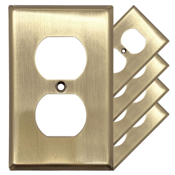 Rio Salto Signature Collection Brushed Brass Duplex Outlet Cover 5 Pack Antique Retro Light Switch Cover Plates Midsize Metal Wall Plate 1 Gang 3.13" x 4.94" Decorative Home Upgrade