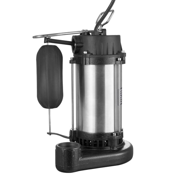 KFFKFF Submersible Sewage Pump, 1HP 5770GPH, Durable Cast Iron Construction with 34 ft Elevation, 10 ft Cable & Auto Float Switch, Stainless Steel - Ideal for Flooded Basements, Yards, and Farms