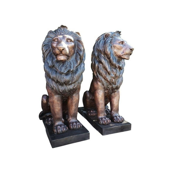 Nifao Pair of Life-size lions bronze statues – Home Decor Sculpture, 17"L x 35"W x 47"H
