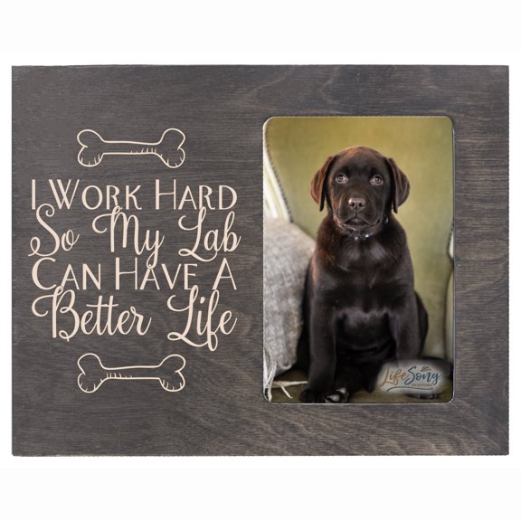 Wooden Inspirational 8x10 Picture Frame for Pet Dogs holds 4x6 photo I Work Hard