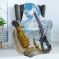 thumbnail image 4 of Paris Soft Flannel Fleece Blanket, Antique Golden Yellow Toned Sculptures Clouds Sky and Iconic Eiffel Tower Print, Cozy Plush for Indoor and Outdoor Use, 70" x 90", Blue and Yellow, by Ambesonne, 4 of 5