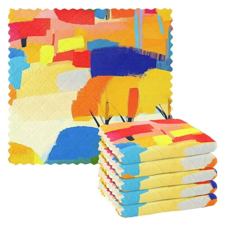 

6 Pack Kitchen Dish Towels 11 Inch x 11 Inch Reusable Cleaning Cloths for Washing Dishes Dish Cloths for Drying Dishes Abstract Landscape with Trees