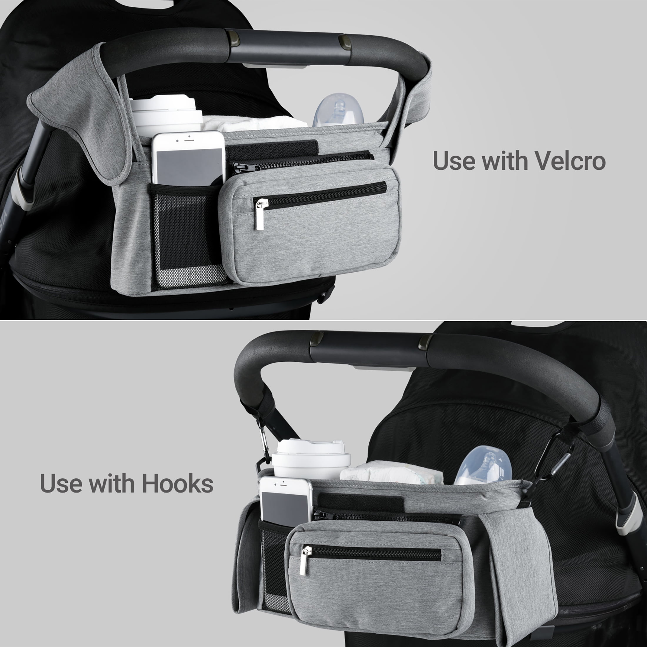 Momcozy Stroller Organizer with Insulated Cup Holder for Newborn and Toddler, Grey